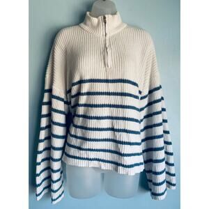 Edikted Sweater Oversized Quarter Zip Striped Bell Sleeve Knit Medium